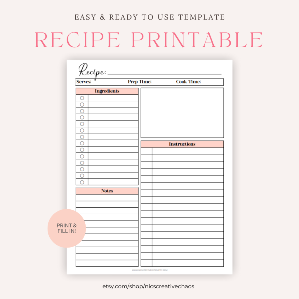 Printable Blank Recipe Card Template - Nics Creative Chaos