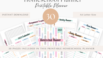 Printable Homeschool Planner Bundle with Planner Covers, Lesson Planner and Attendance Tracker