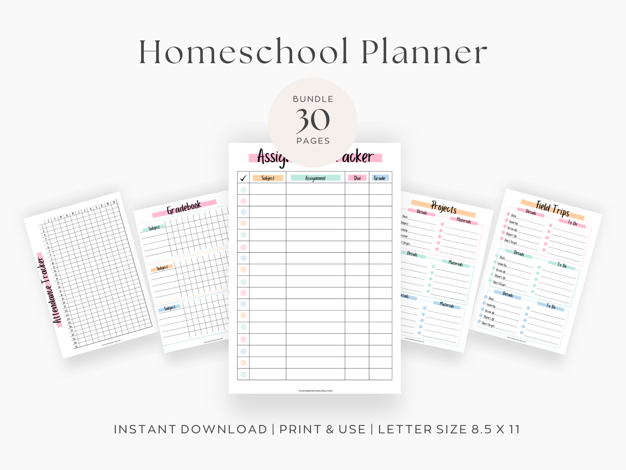 Printable Homeschool Planner Bundle - Nics Creative Chaos