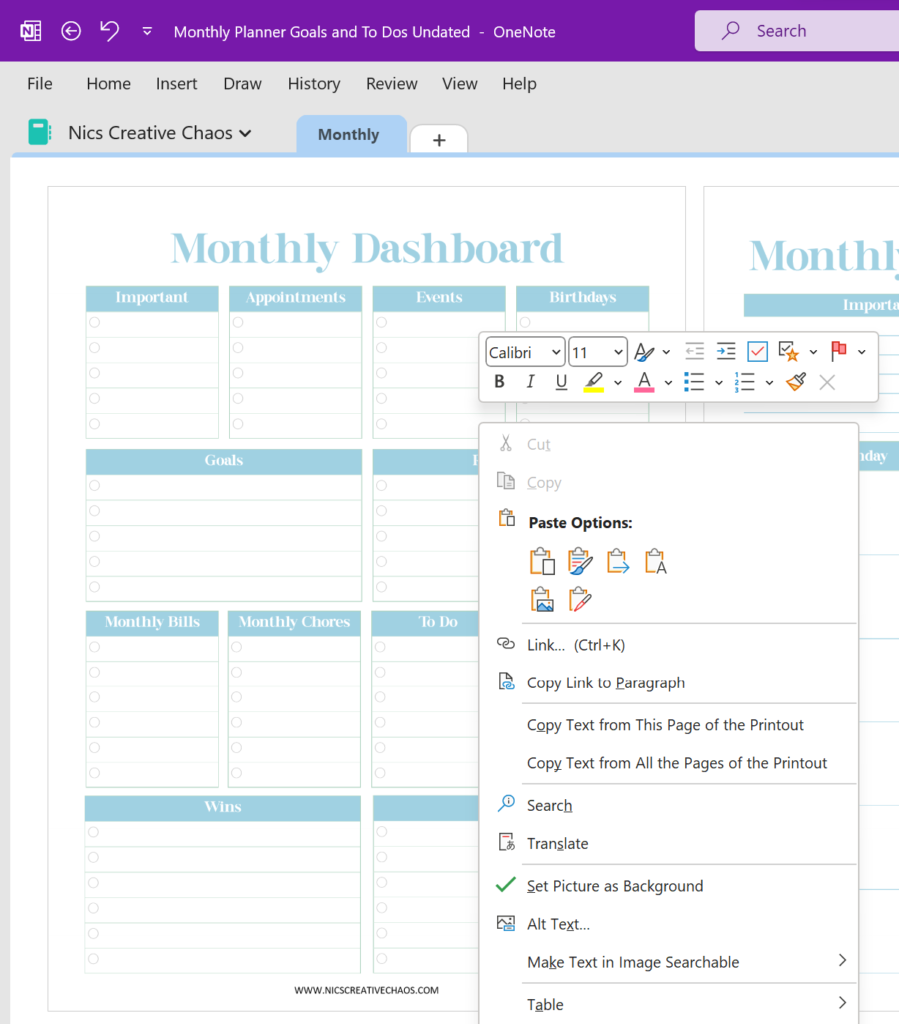 How to use OneNote Notebook for a digital planner with pdf