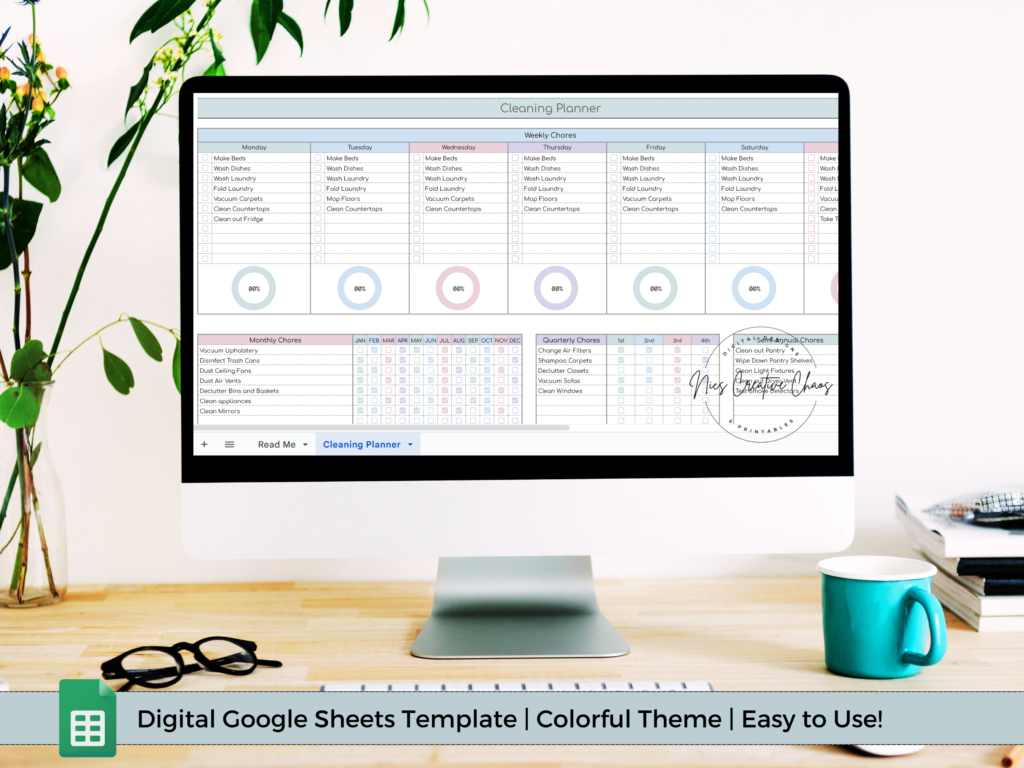 Digital Cleaning Planner Spreadsheet for use with Google Sheets - Nics ...