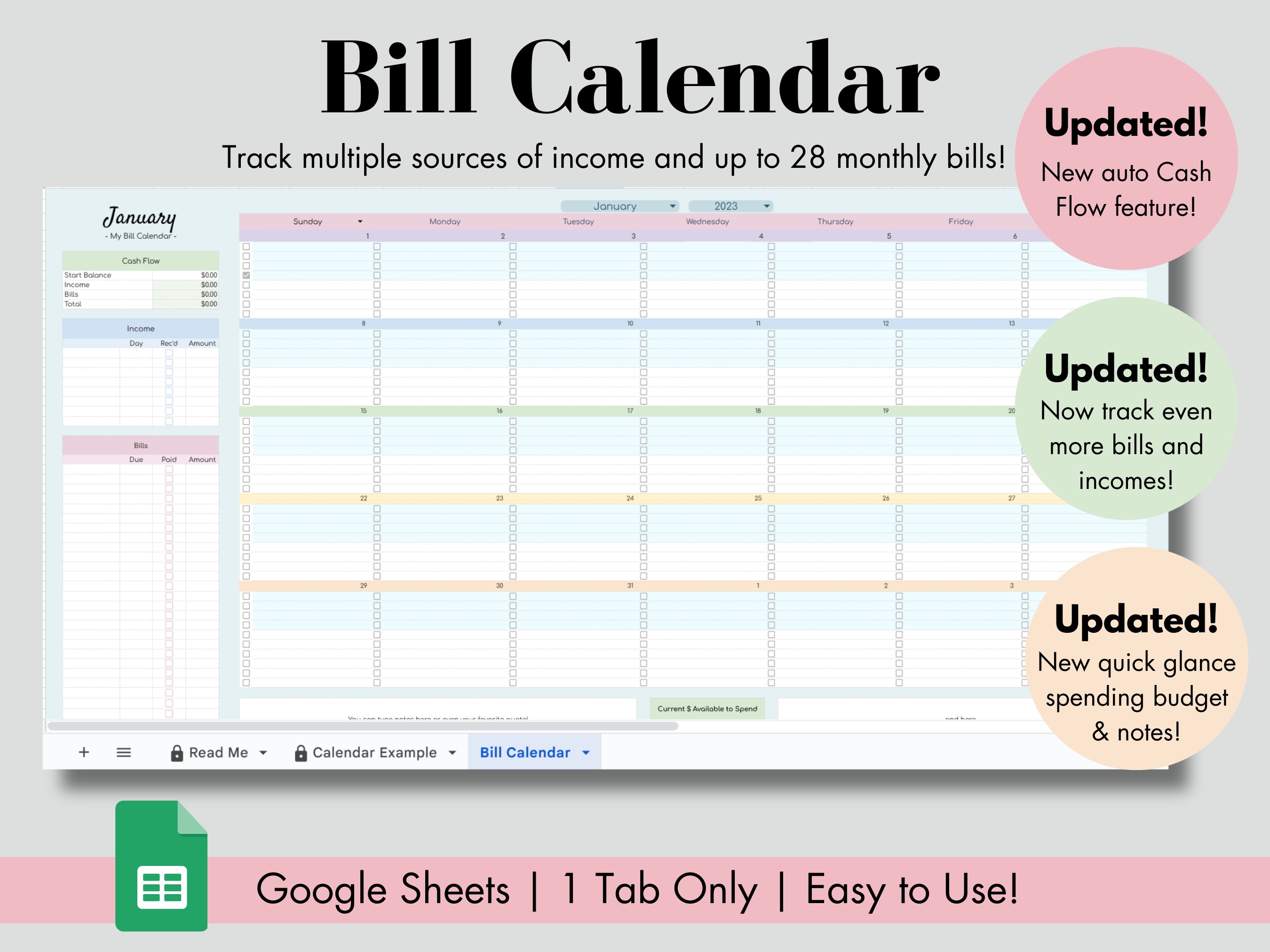 Smart Bill Calendar Spreadsheet - Track your incomes and bills! - Nics ...