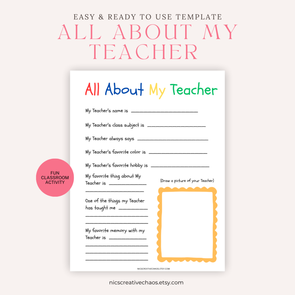 All About My Teacher Printable - Nics Creative Chaos